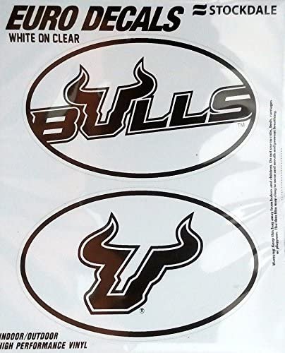 University of South Florida Bulls USF 2-Piece White and Clear Euro Decal Sticker Set, 4x2.5 Inch Each by Fielders Choice