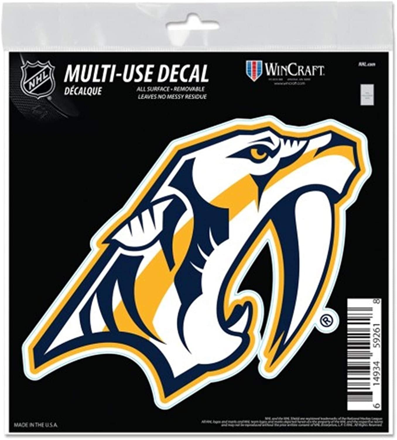 Nashville Predators 6 Inch Decal Sticker, Flat Vinyl, Die Cut, Primary Design, Full Adhesive Backing by Fielders Choice