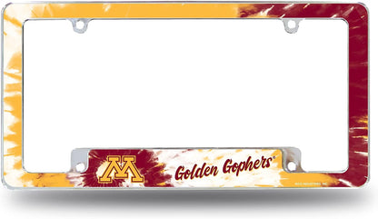 University of Minnesota Golden Gophers Metal License Plate Frame Chrome Tag Cover Tie Dye Design 6x12 Inch by Fielders Choice