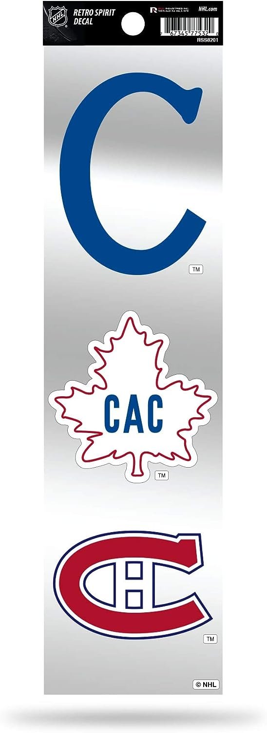Montreal Canadiens 3-Piece Retro Decal Sticker Sheet, Die Cut, Clear Backing, 3x12 Inch by Fielders Choice