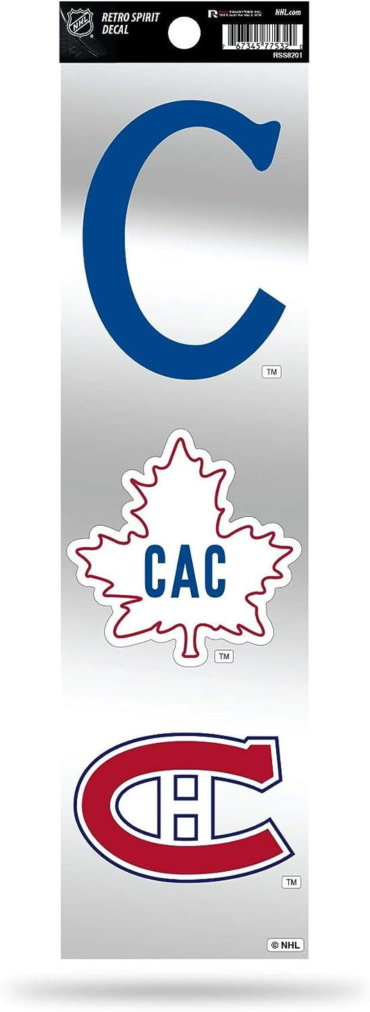 Montreal Canadiens 3-Piece Retro Decal Sticker Sheet, Die Cut, Clear Backing, 3x12 Inch by Fielders Choice