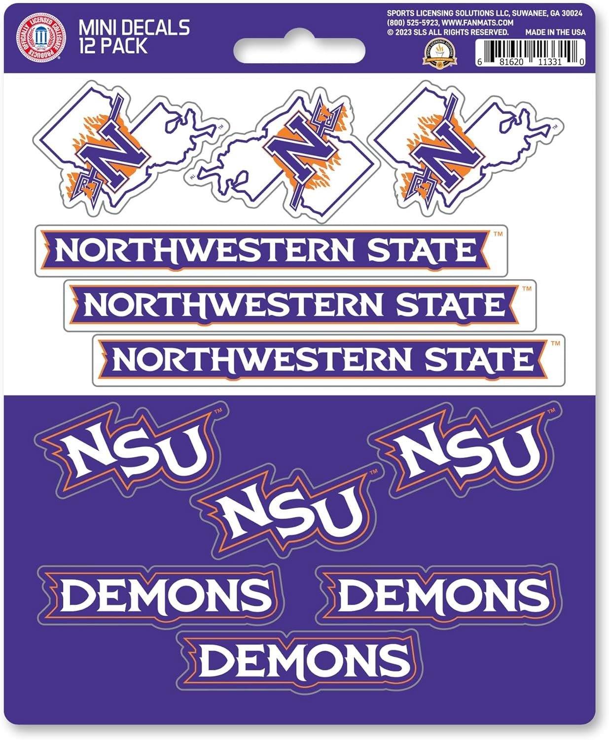 Northwestern State University Demons 12-Piece Mini Decal Sticker Set, 5x6 Inch Sheet, Gift for football fans for any hard surfaces around home, automotive, personal items by Fielders Choice