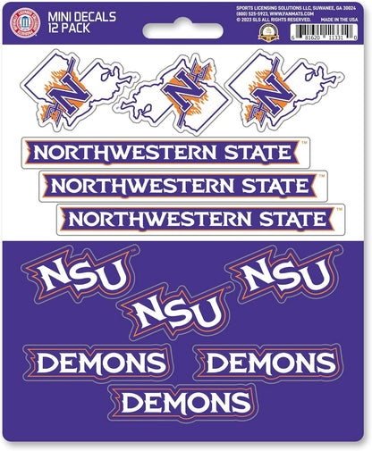 Northwestern State University Demons 12-Piece Mini Decal Sticker Set, 5x6 Inch Sheet, Gift for football fans for any hard surfaces around home, automotive, personal items by Fielders Choice
