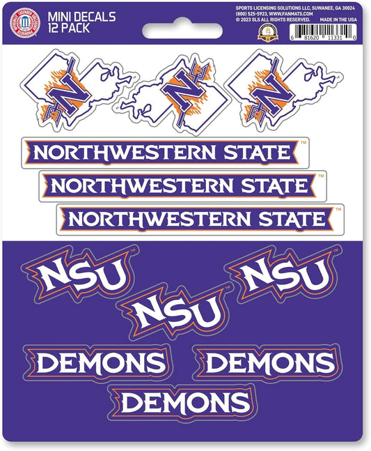 Northwestern State University Demons 12-Piece Mini Decal Sticker Set, 5x6 Inch Sheet, Gift for football fans for any hard surfaces around home, automotive, personal items by Fielders Choice