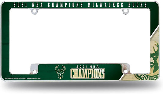 Milwaukee Bucks 2021 Champions Metal License Plate Frame Chrome Tag Cover, All Over Design, 12x6 Inch by Fielders Choice