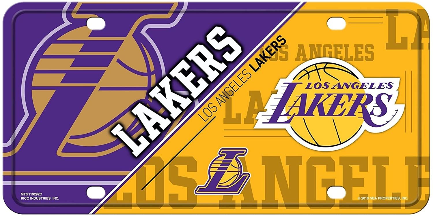 Los Angeles Lakers Metal Auto Tag License Plate, Split Design, 6x12 Inch by Fielders Choice