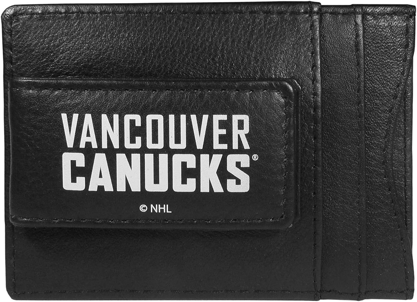 Vancouver Canucks Black Leather Wallet, Front Pocket Magnetic Money Clip, Printed Logo by Fielders Choice