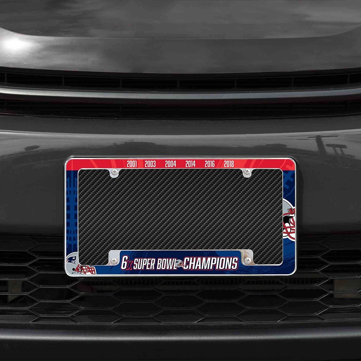 New England Patriots 6-Time 6X Champions Metal License Plate Frame Chrome Tag Cover 6x12 Inch by Fielders Choice