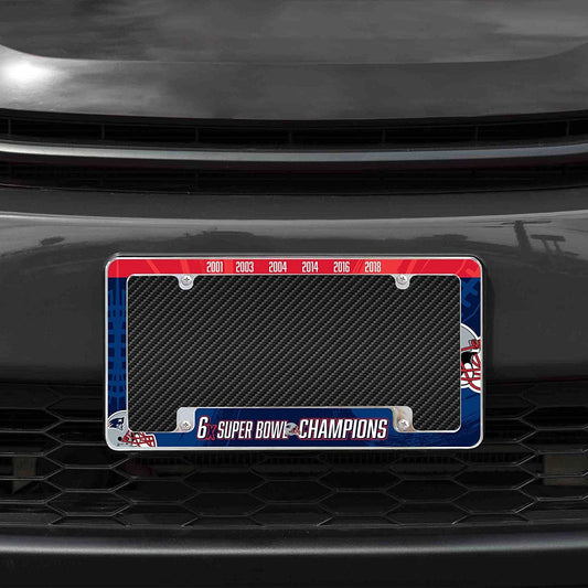 New England Patriots 6-Time 6X Champions Metal License Plate Frame Chrome Tag Cover 6x12 Inch by Fielders Choice