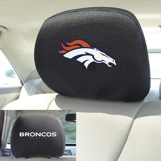Denver Broncos Pair of Premium Auto Head Rest Covers, Embroidered, Black Elastic, 14x10 Inch by Fielders Choice