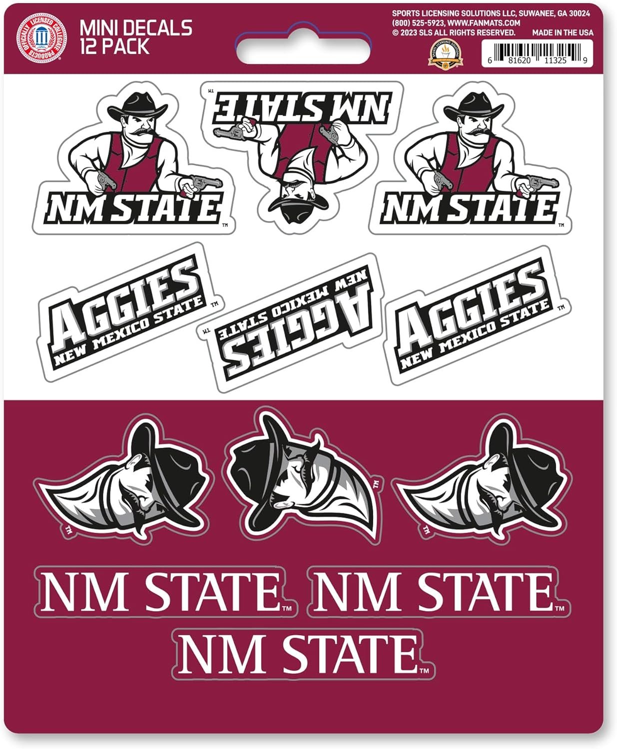 New Mexico State University Aggies 12-Piece Mini Decal Sticker Set, 5x6 Inch Sheet, Gift for football fans for any hard surfaces around home, automotive, personal items by Fielders Choice