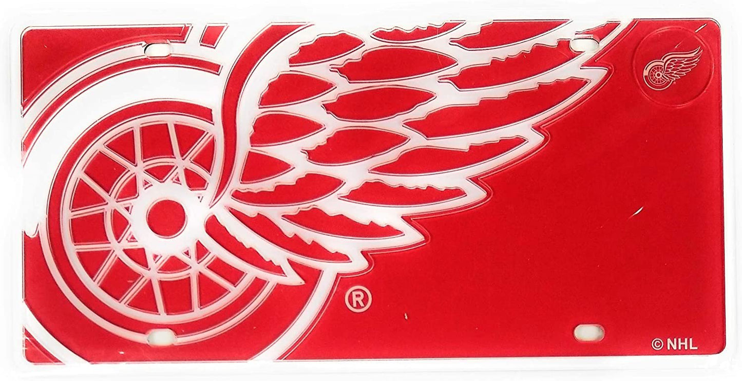 Detroit Red Wings Premium Laser Tag License Plate Mirrored Acrylic Inlaid 6x12 Inch Mega Logo Design by Fielders Choice