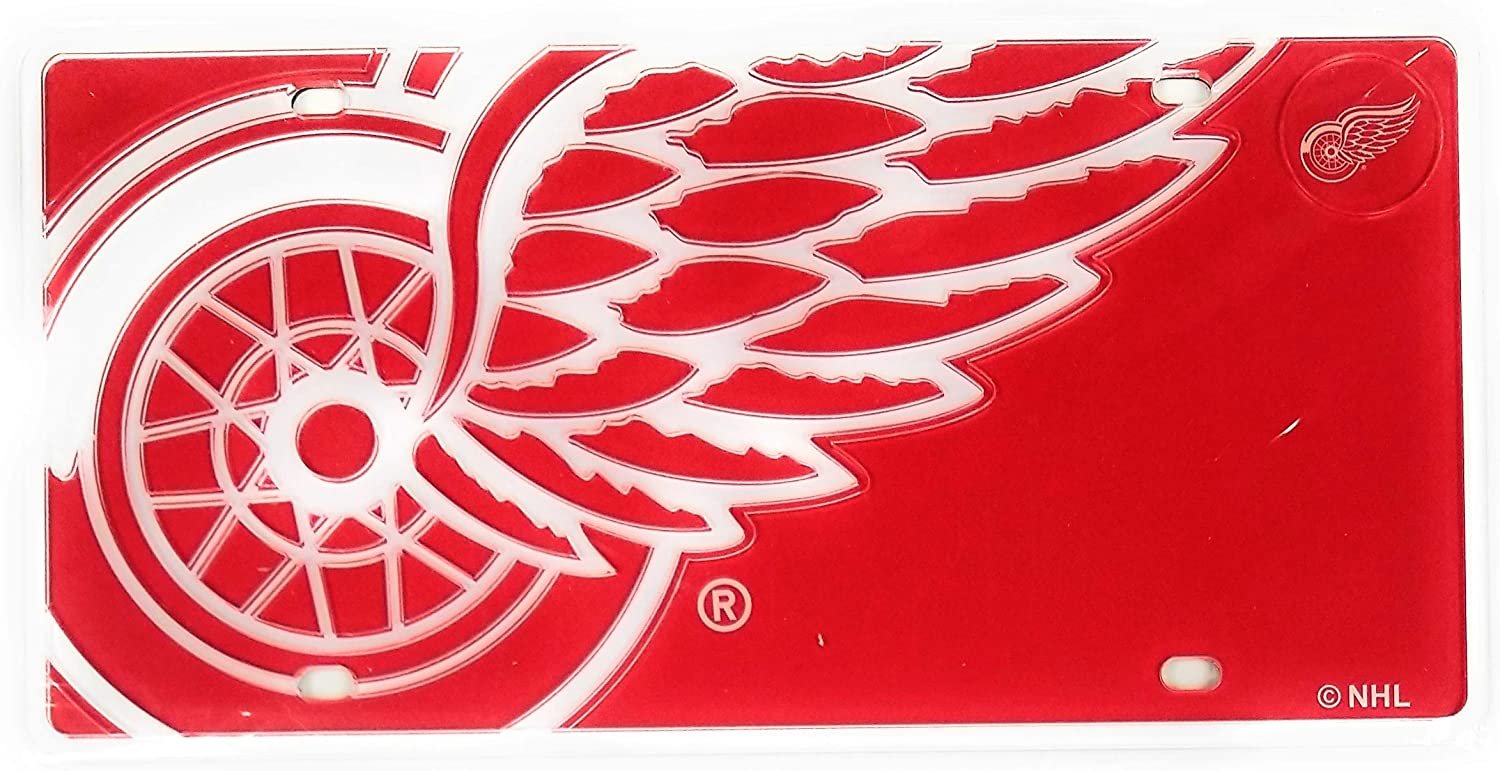 Detroit Red Wings Premium Laser Tag License Plate Mirrored Acrylic Inlaid 6x12 Inch Mega Logo Design by Fielders Choice