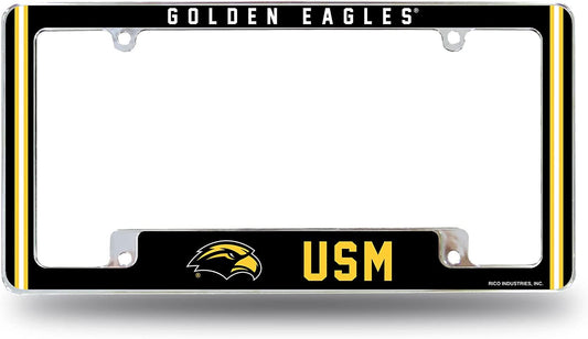 University of Southern Mississippi Golden Eagles Metal License Plate Frame Chrome Tag Cover Alternate Design 6x12 Inch by Fielders Choice