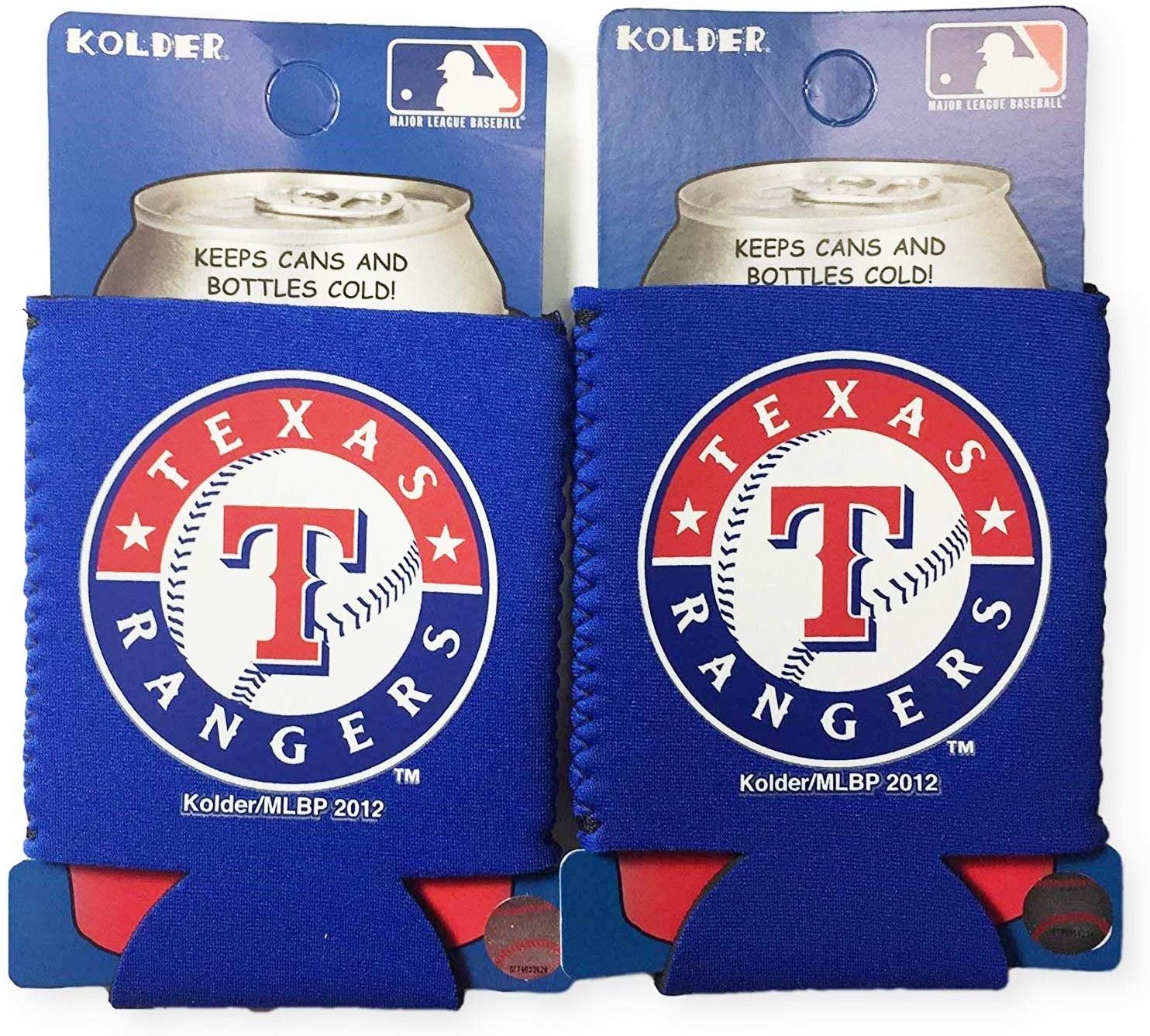 Texas Rangers Pair of 12oz Drink Can Cooler Insulated Neoprene Beverage Holder, Logo Design by Fielders Choice