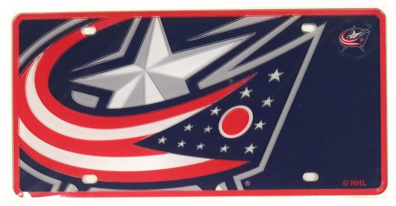 Columbus Blue Jackets Premium Laser Cut Tag License Plate, Mirrored Acrylic, Inlaid, Mega Logo, 12x6 Inch by Fielders Choice