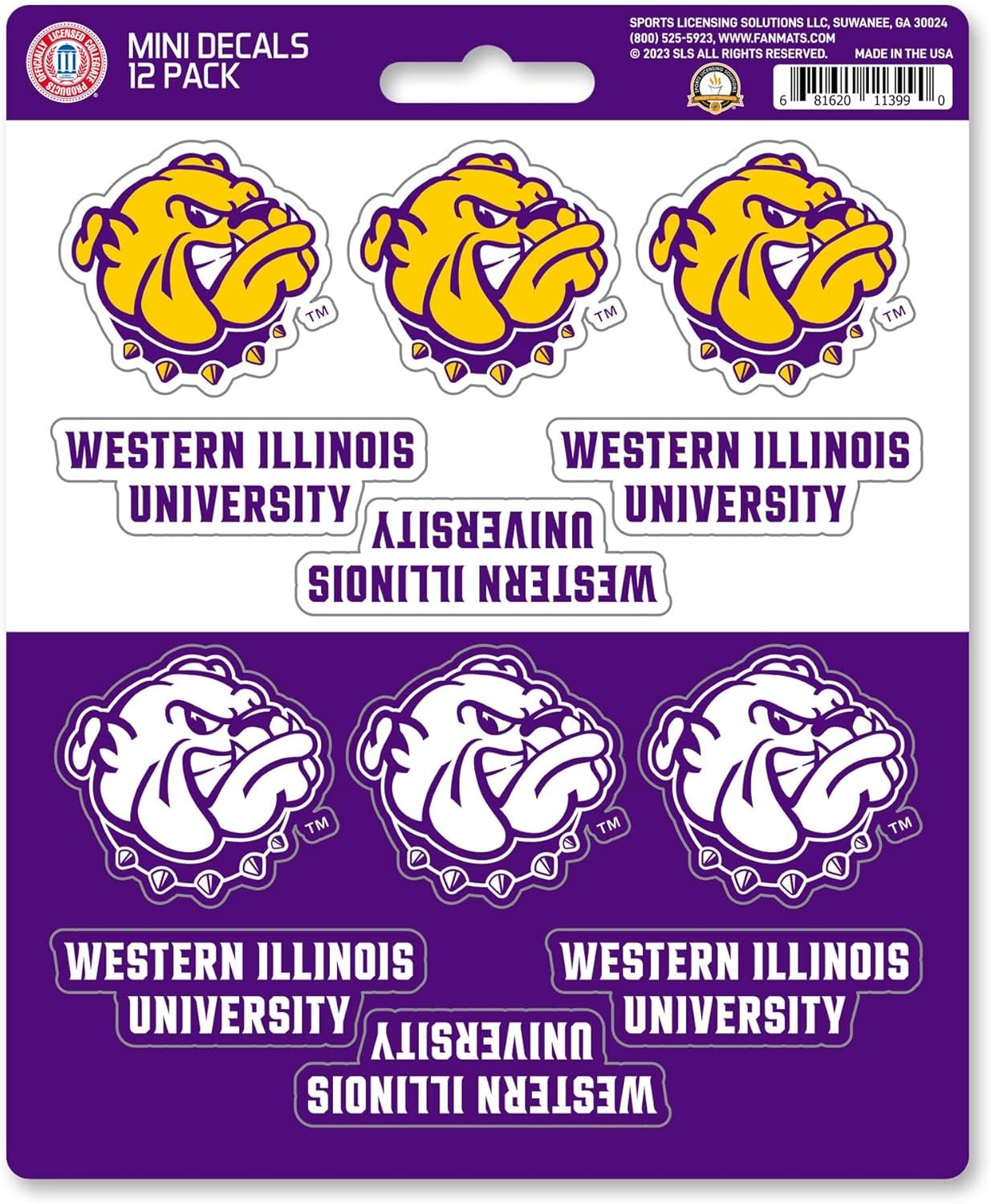 Western Illinois University Leathernecks 12-Piece Mini Decal Sticker Set, 5x6 Inch Sheet, Gift for football fans for any hard surfaces around home, automotive, personal items by Fielders Choice