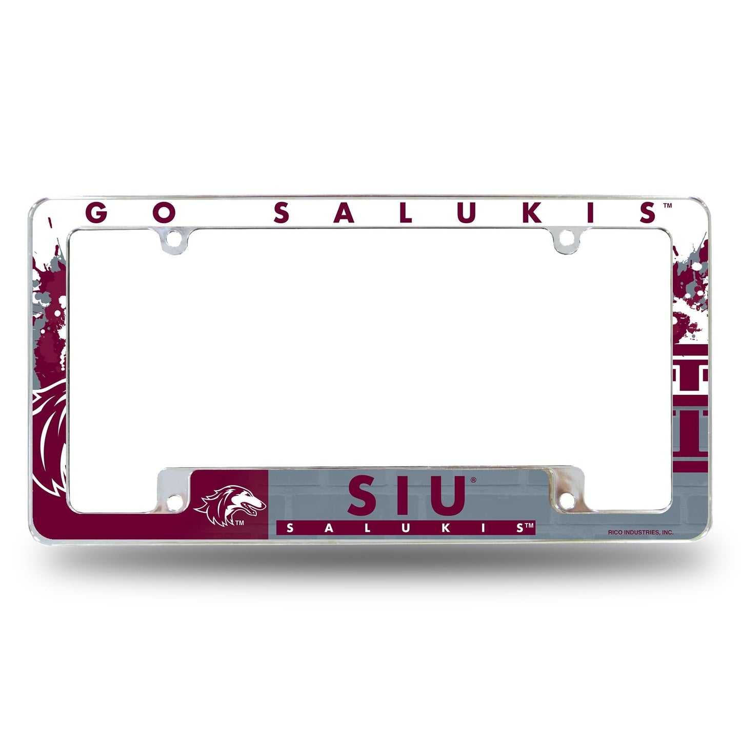 Southern Illinois University Salukis Metal License Plate Frame Chrome Tag Cover, All Over Design, 6x12 Inch by Fielders Choice