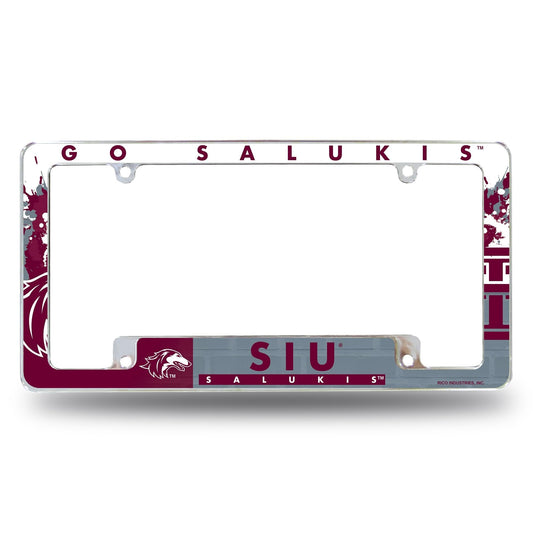 Southern Illinois University Salukis Metal License Plate Frame Chrome Tag Cover, All Over Design, 6x12 Inch by Fielders Choice