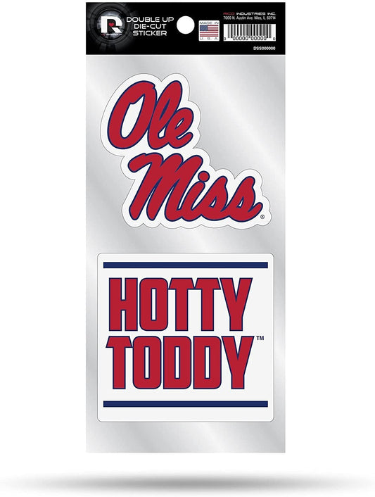 University of Mississippi Rebels Ole Miss 2-Piece Double Up Die Cut Sticker Decal Sheet, 4x8 Inch by Fielders Choice