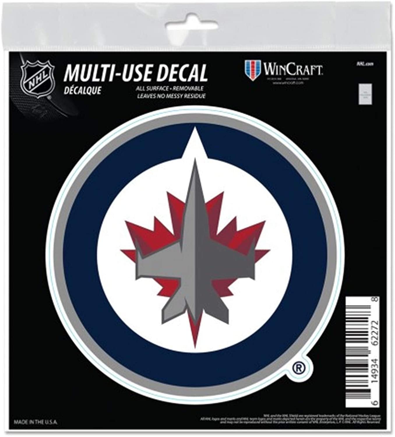 Winnipeg Jets 6 Inch Decal Sticker, Flat Vinyl, Die Cut, Primary Design, Full Adhesive Backing by Fielders Choice
