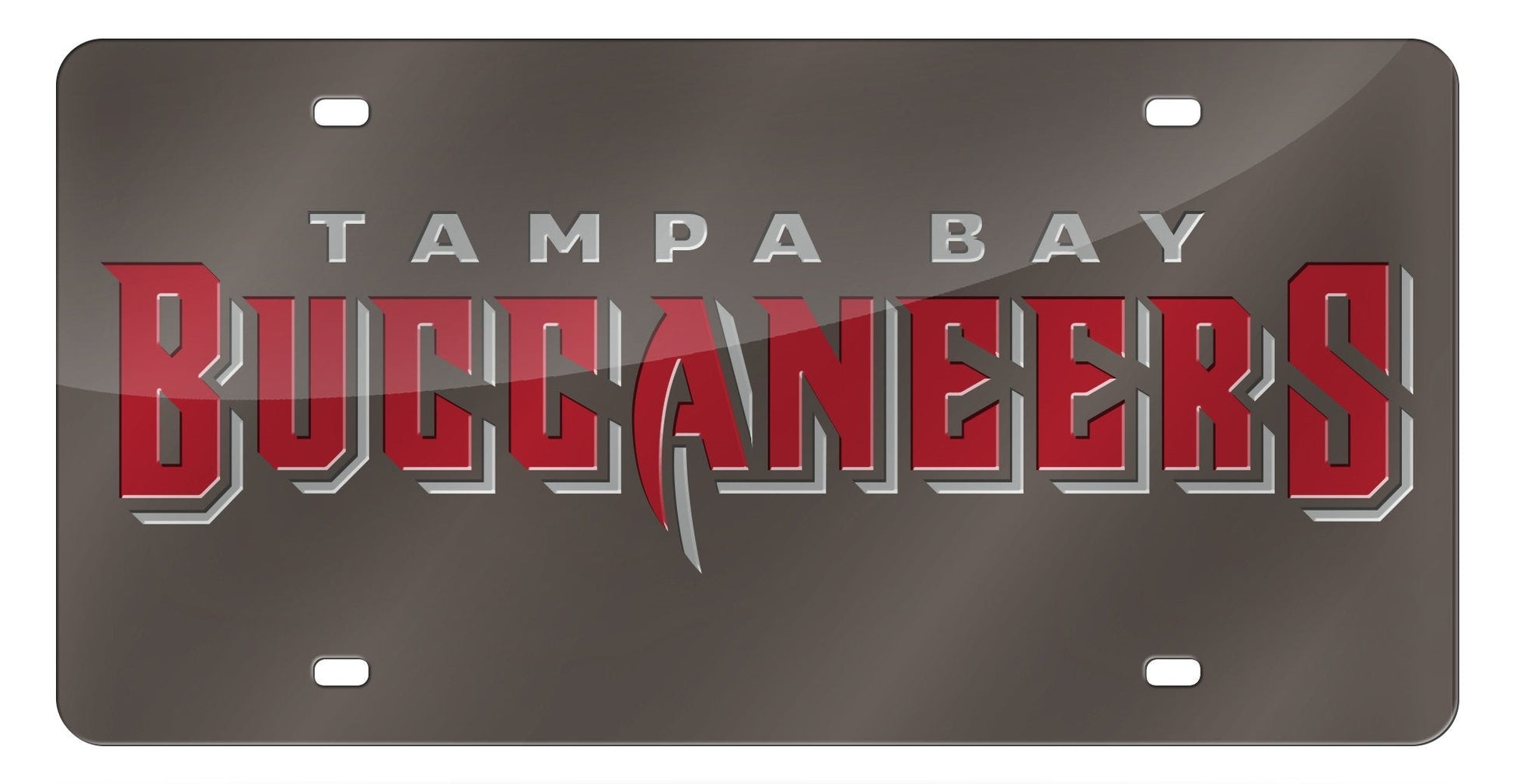 Tampa Bay Buccaneers Premium Laser Cut Tag License Plate, Pewter Mirrored Acrylic Inlaid, 12x6 Inch by Fielders Choice