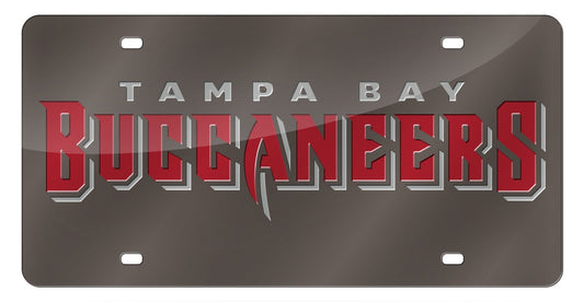 Tampa Bay Buccaneers Premium Laser Cut Tag License Plate, Pewter Mirrored Acrylic Inlaid, 12x6 Inch by Fielders Choice