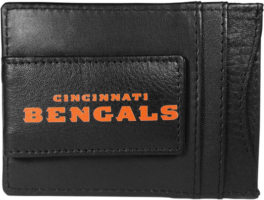 Cincinnati Bengals Black Leather Wallet, Front Pocket Magnetic Money Clip, Printed Logo by Fielders Choice