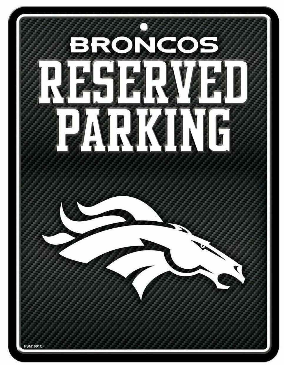 Denver Broncos Metal Parking Novelty Wall Sign 8.5 x 11 Inch Carbon Fiber Design by Fielders Choice