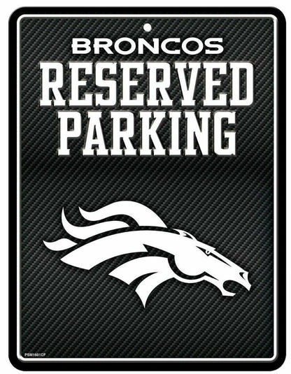 Denver Broncos Metal Parking Novelty Wall Sign 8.5 x 11 Inch Carbon Fiber Design by Fielders Choice