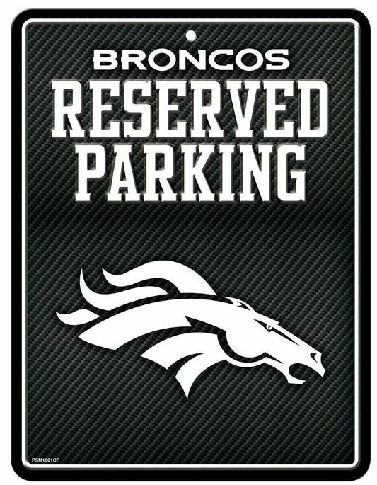 Denver Broncos Metal Parking Novelty Wall Sign 8.5 x 11 Inch Carbon Fiber Design by Fielders Choice