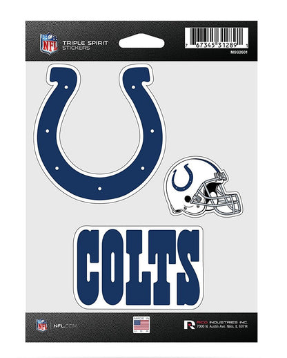 Indianapolis Colts Multi Sticker Triple Decal Flat Vinyl 5x7 Inch Sheet Auto Home by Fielders Choice