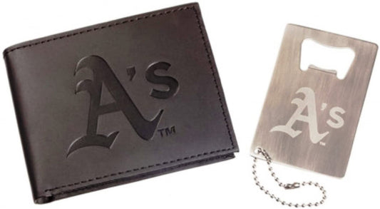 Oakland A's Athletics Leather Wallet & Bottle Opener Keychain Gift Set Baseball by Fielders Choice