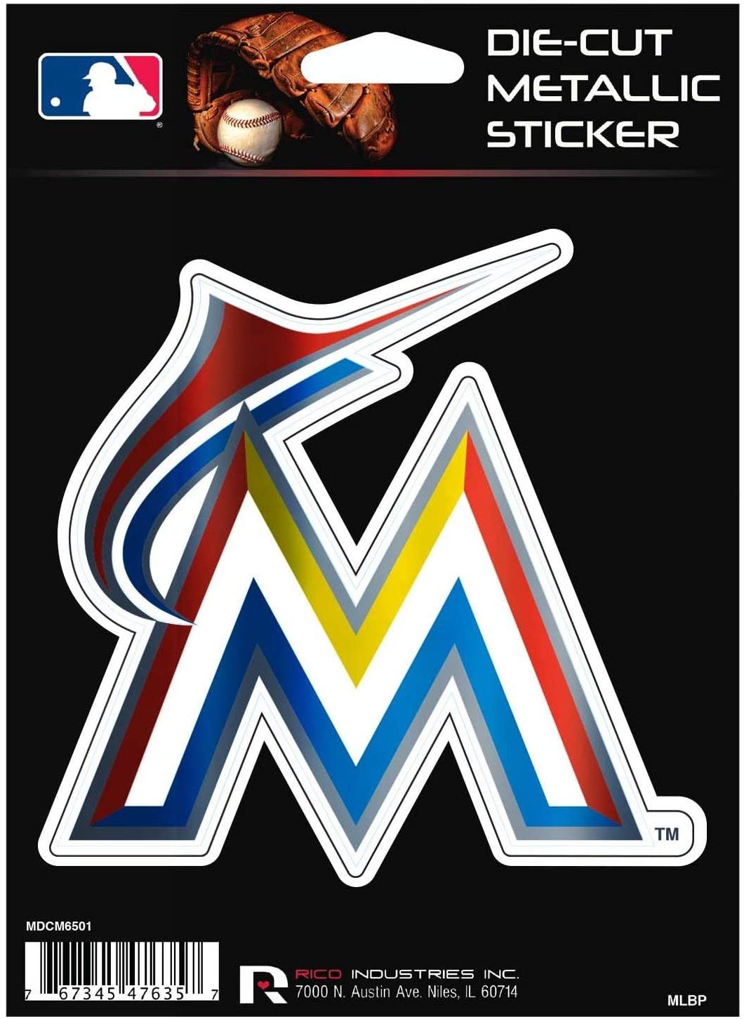 Miami Marlins Retro Logo 5 Inch Die Cut Decal Sticker, Metallic Shimmer Design, Full Adhesive Backing by Fielders Choice