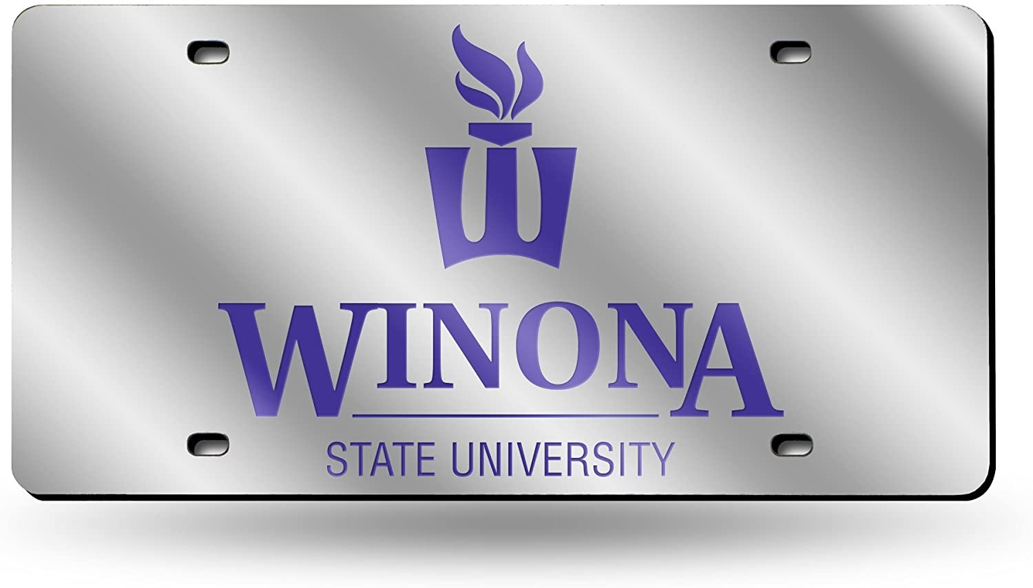 Winona State university Warriors Premium Laser Cut Tag License Plate, Mirrored Acrylic Inlaid, 12x6 Inch by Fielders Choice