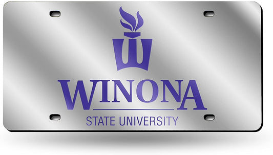 Winona State university Warriors Premium Laser Cut Tag License Plate, Mirrored Acrylic Inlaid, 12x6 Inch by Fielders Choice
