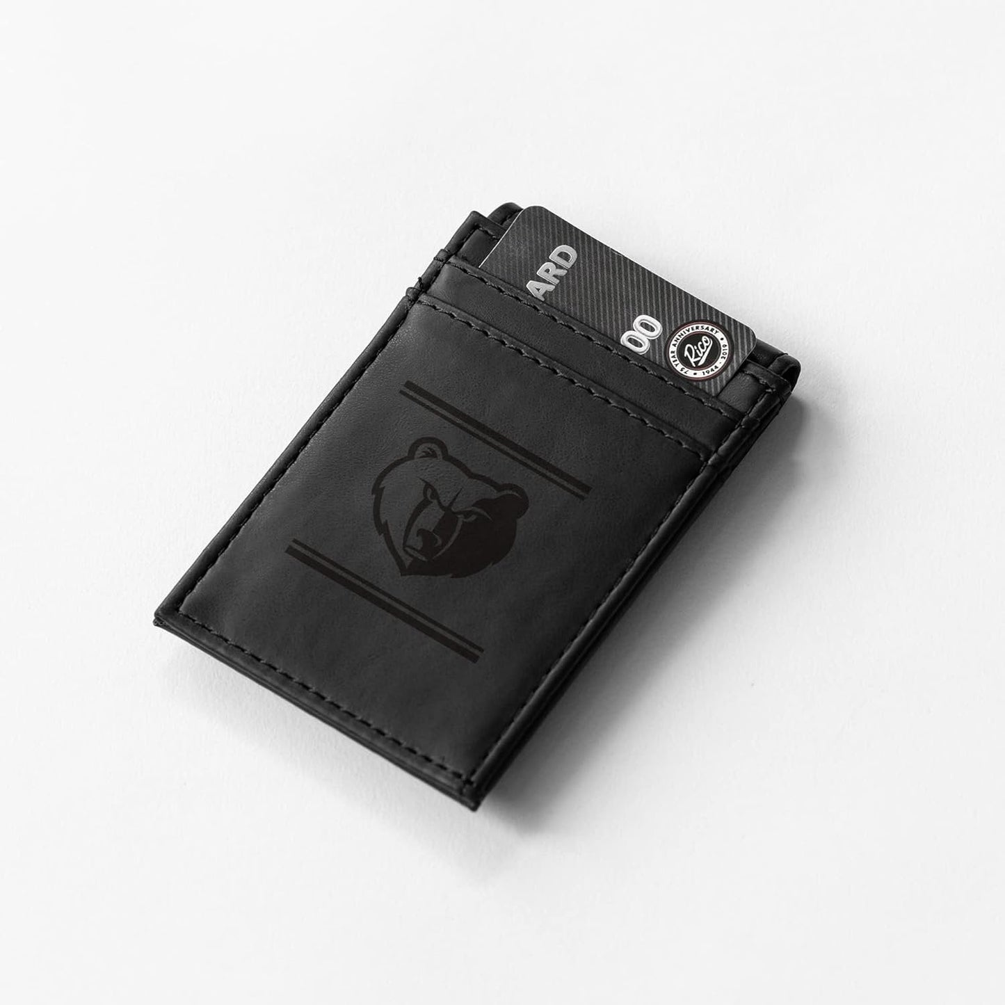 Memphis Grizzlies Premium Black Leather Wallet, Front Pocket Magnetic Money Clip, Laser Engraved, Vegan by Fielders Choice