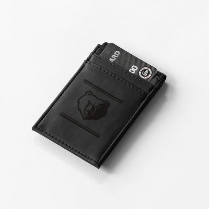 Memphis Grizzlies Premium Black Leather Wallet, Front Pocket Magnetic Money Clip, Laser Engraved, Vegan by Fielders Choice