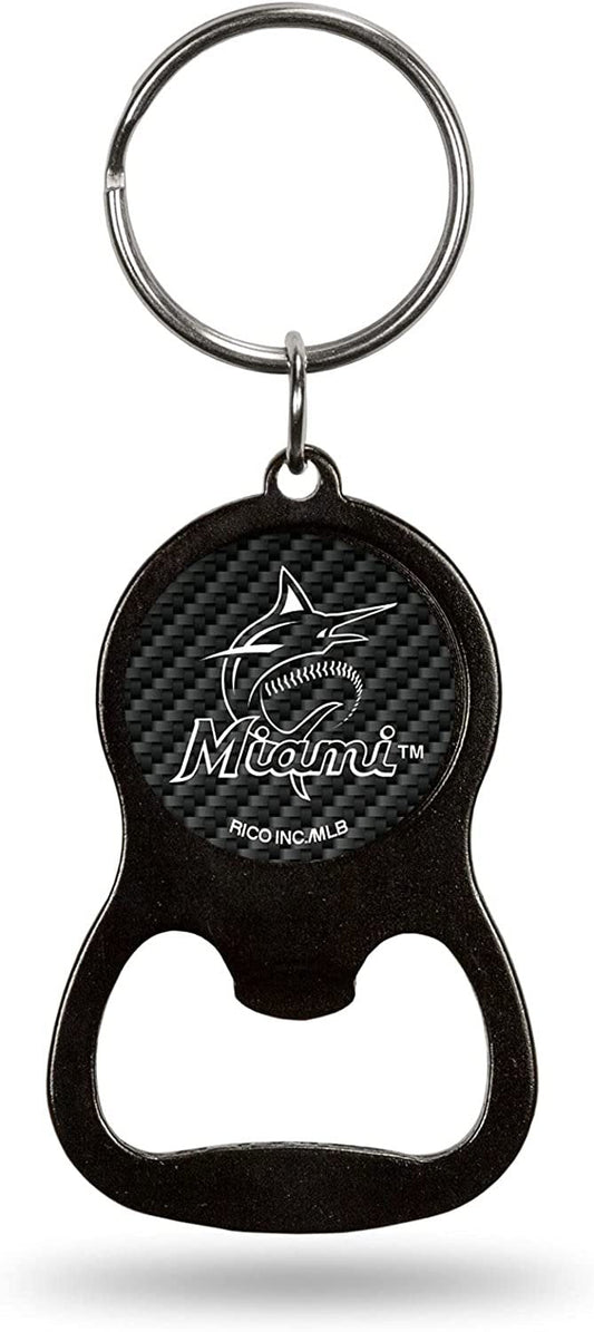 Miami Marlins Premium Solid Metal Keychain Bottle Opener, Carbon Fiber Design by Fielders Choice
