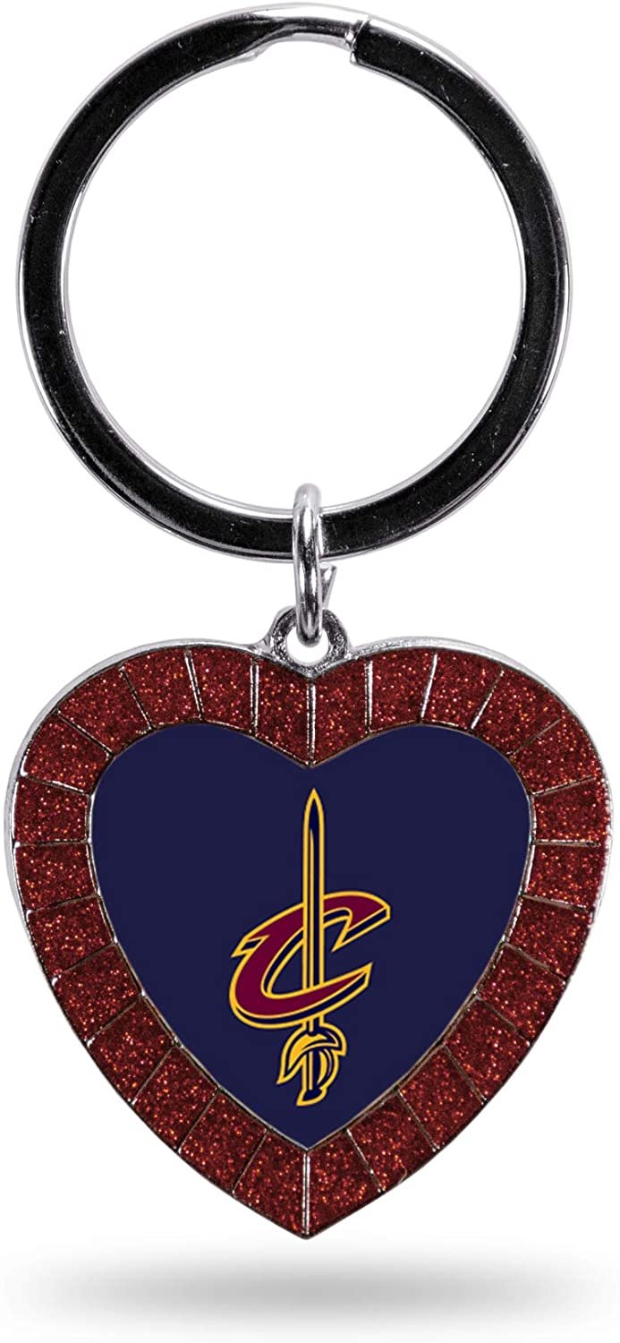 Cleveland Cavaliers Metal Keychain Rhinestone Colored Heart Shape by Fielders Choice