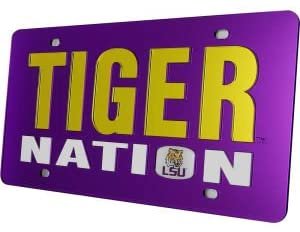 Louisiana State University Tigers LSU Premium Laser Cut Tag License Plate, Nation Design, Mirrored Acrylic Inlaid, 6x12 Inch by Fielders Choice