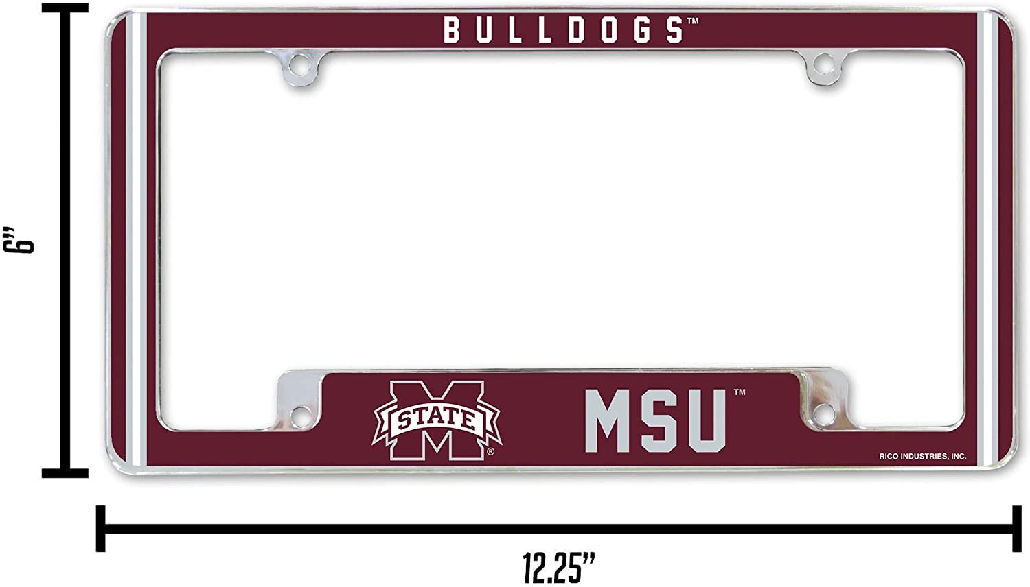 Mississippi State University Bulldogs Metal License Plate Frame Chrome Tag Cover Alternate Design 6x12 Inch by Fielders Choice