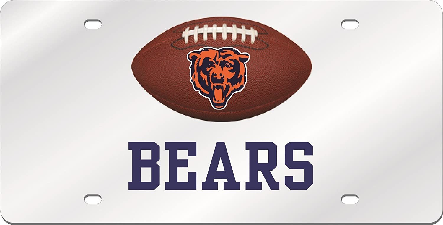Chicago Bears Premium Laser Cut Tag License Plate, Football, Mirrored Acrylic Inlaid, 6x12 Inch by Fielders Choice