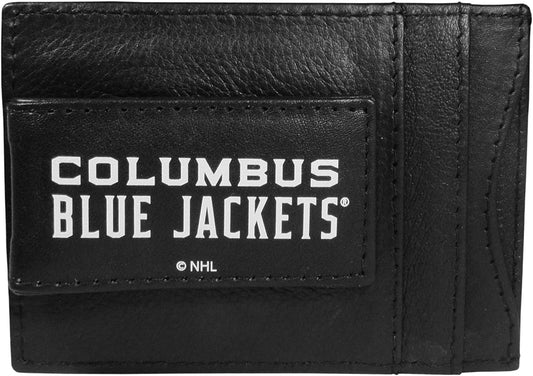 Columbus Blue Jackets Black Leather Wallet, Front Pocket Magnetic Money Clip, Printed Logo by Fielders Choice