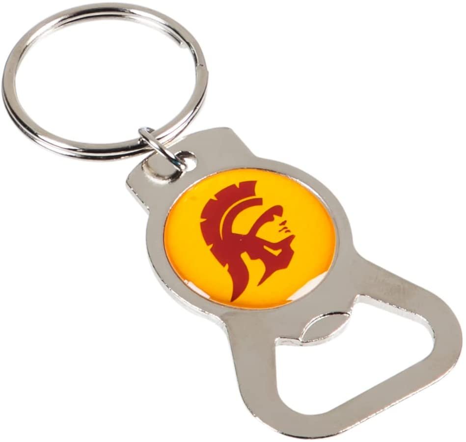 University of Southern California USC Trojans Premium Solid Metal Bottle Opener Keychain, Silver Key Ring, Team Logo by Fielders Choice