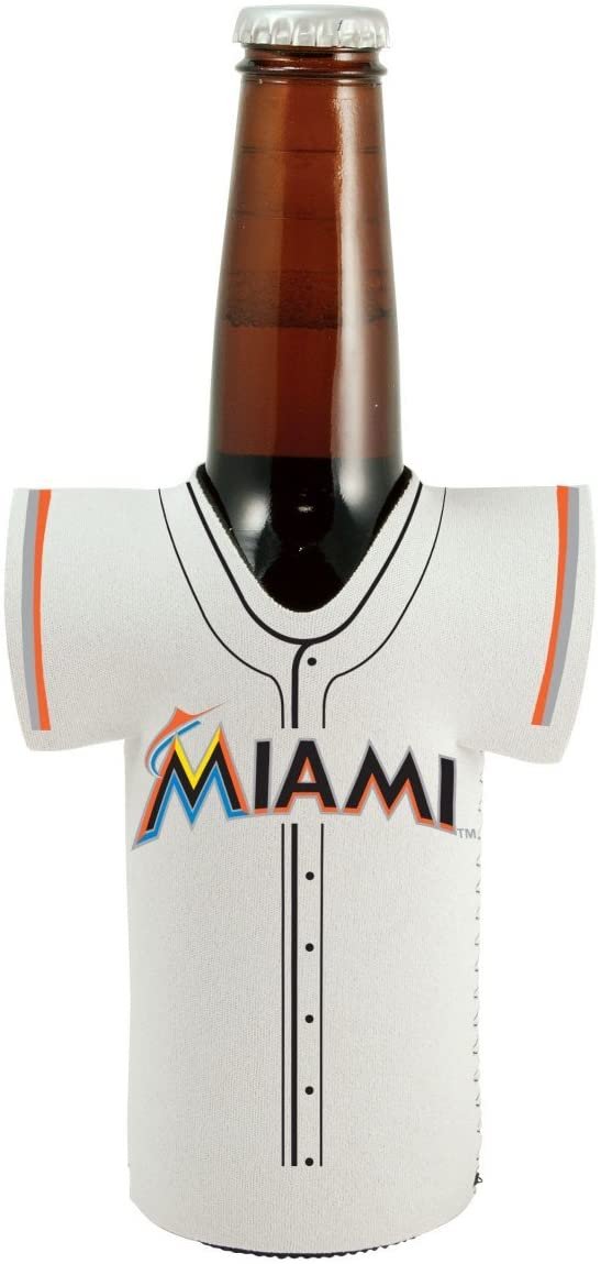 Miami Marlins 16oz Drink Bottle Cooler Insulated Neoprene Beverage Holder, Team Jersey Design by Fielders Choice