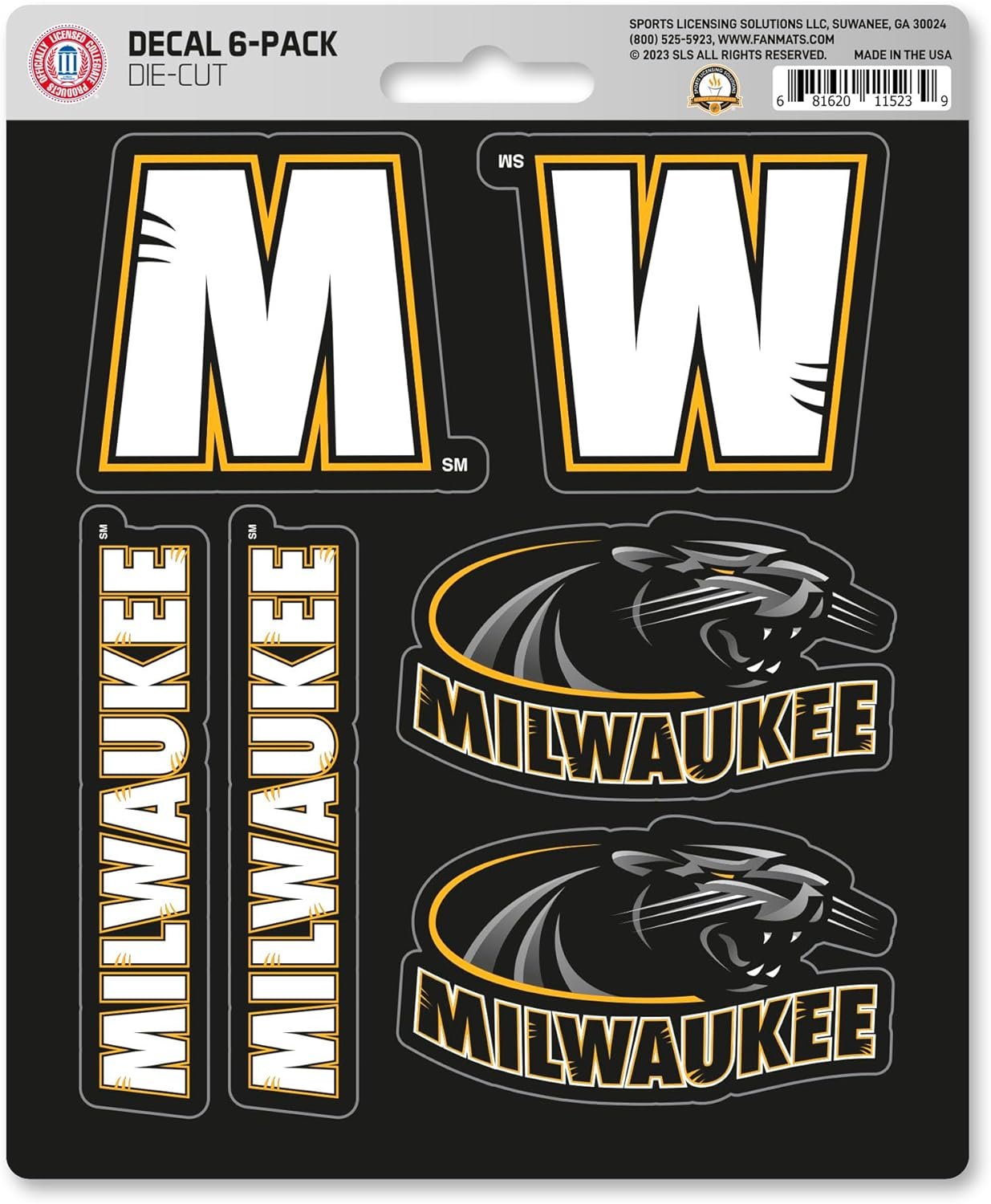 University Of Wisconsin Milwaukee Panthers 6-Piece Decal Sticker Set, 5x6 Inch Sheet, Gift for football fans for any hard surfaces around home, automotive, personal items by Fielders Choice