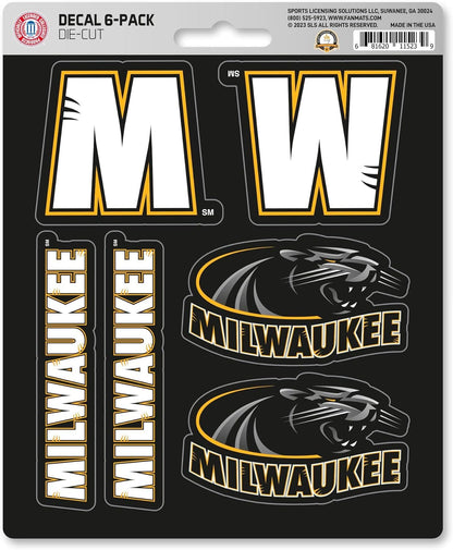 University Of Wisconsin Milwaukee Panthers 6-Piece Decal Sticker Set, 5x6 Inch Sheet, Gift for football fans for any hard surfaces around home, automotive, personal items by Fielders Choice
