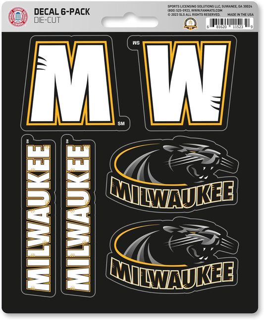 University Of Wisconsin Milwaukee Panthers 6-Piece Decal Sticker Set, 5x6 Inch Sheet, Gift for football fans for any hard surfaces around home, automotive, personal items by Fielders Choice