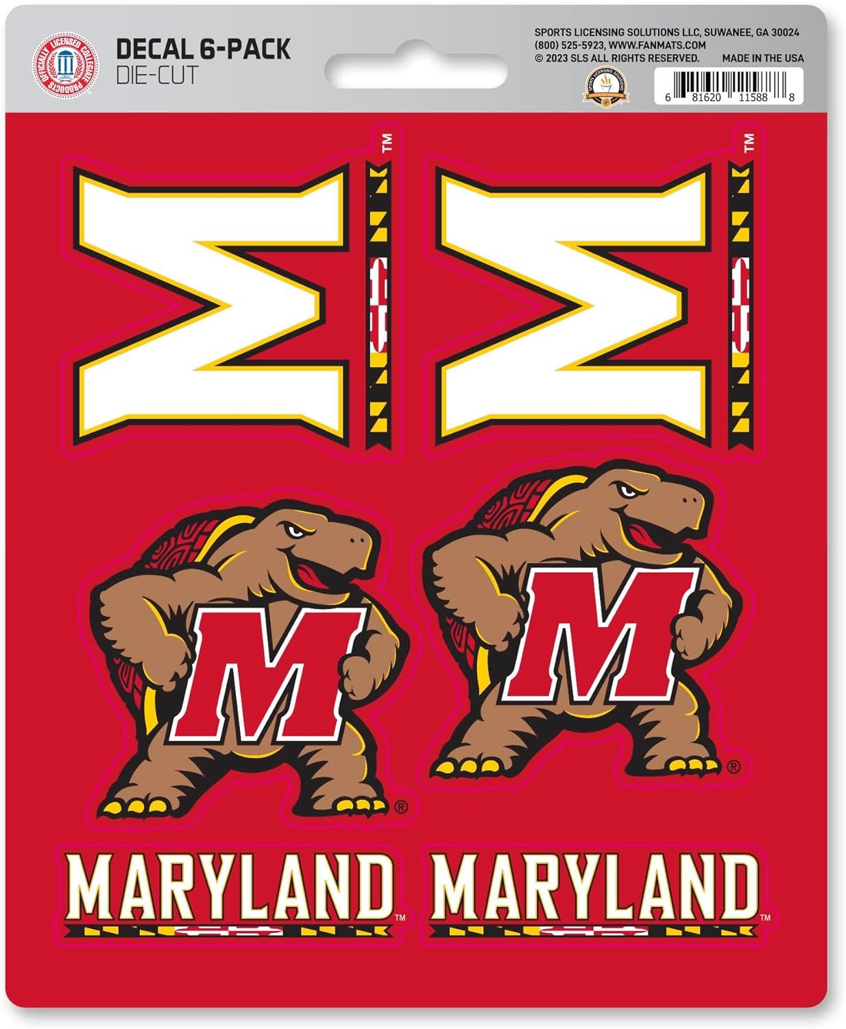 University of Maryland Terrapins 6-Piece Decal Sticker Set, 5x6 Inch Sheet, Gift for football fans for any hard surfaces around home, automotive, personal items by Fielders Choice
